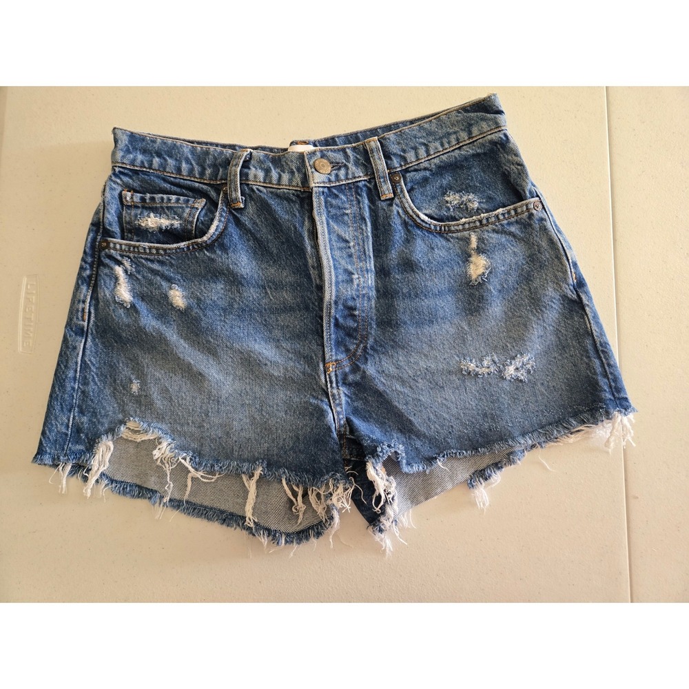 Boyish The Cody High-Rise Cut Off Distressed Denim Shorts Top Five Wash Size 28 - Picture 13 of 13